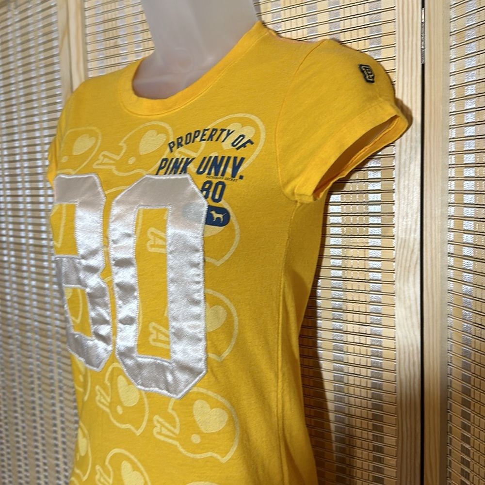 PINK Victoria's Secret Orange Yellow Football Tee Shirt Capped Sleeves XS - Picture 4 of 15